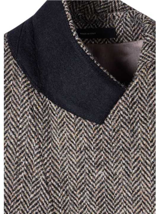 VESTE HARRIS TWEED CHEVRON BRUN ECRU CROISEE 1 BOUTON W1R 449JA W03205 61 PAUL SMITH détail