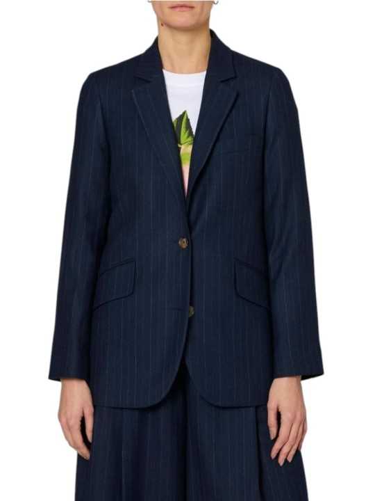 VESTE NAVY RAYE BLANC 2 BOUTONS POCHES RABAS W1R 461J W1108 47 PAUL SMITH FEMME face