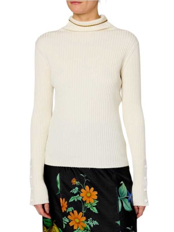 PULL COTELE COL ROULE ECRU POIGNETS BOUTONS BORDS BRONZE W1R 927N W11334 02 PAUL SMITH face