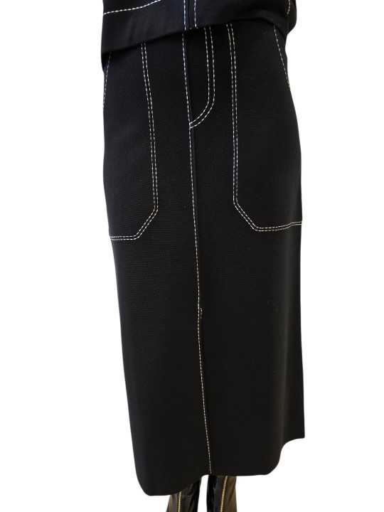 Jupe maille noir surpiquée blanc longue Paul Smith Femme W1R 928N W11336 79 boutique vêtement mode shop store zoom