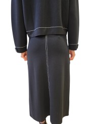 Jupe maille noir surpiquée blanc longue Paul Smith Femme W1R 928N W11336 79 boutique vêtement mode shop store arr
