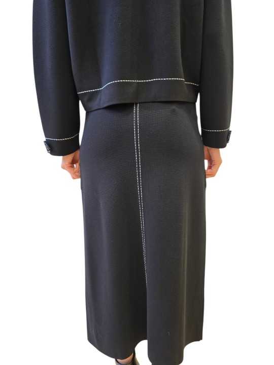 Jupe maille noir surpiquée blanc longue Paul Smith Femme W1R 928N W11336 79 boutique vêtement mode shop store arr
