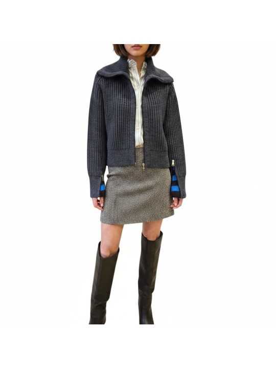 Blouson gris maille épaisse côtelée poignets zip rayé Paul Smith femme W1R 931N W11339 78 boutique vêtement mode store shop l