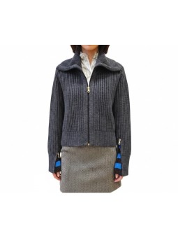 BLOUSON GRIS MAILLE EPAISSE COTELEE POIGNETS ZIP RAYE W1R 931N W11339 78 PAUL SMITH femme face
