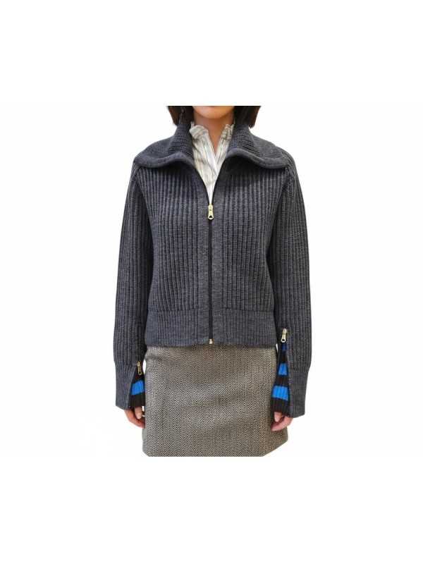 BLOUSON GRIS MAILLE EPAISSE COTELEE POIGNETS ZIP RAYE W1R 931N W11339 78 PAUL SMITH femme face