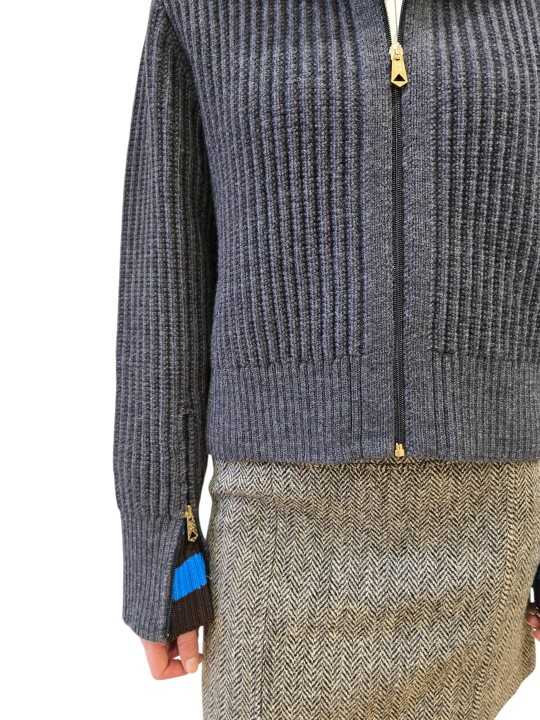 Blouson gris maille épaisse côtelée poignets zip rayé Paul Smith femme W1R 931N W11339 78 boutique vêtement mode store shop z
