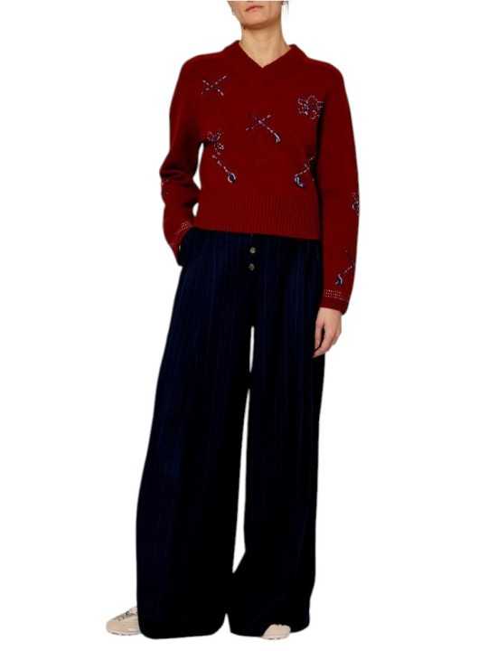 Pull court brique col v broderies bleu Paul Smith Femme W1R 950N W113 47 28 boutique vêtement mode store Strasbourg style look