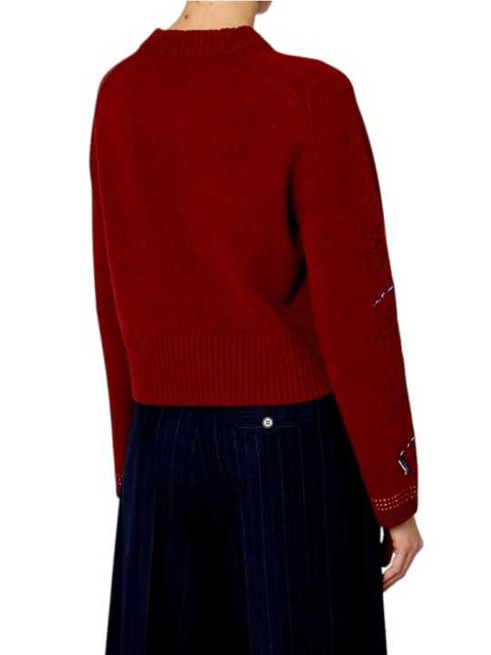 Pull court brique col v broderies bleu Paul Smith Femme W1R 950N W113 47 28 boutique vêtement mode store Strasbourg style dos