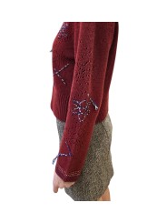 Pull court brique col v broderies bleu Paul Smith Femme W1R 950N W113 47 28 boutique vêtement mode store Strasbourg style côté