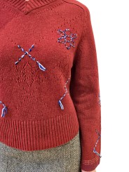 PULL COURT BRIQUE COL V BRODERIES BLEU W1R 950N W113 47 28 PAUL SMITH FEMME