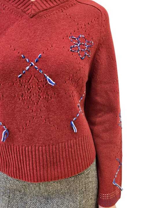 PULL COURT BRIQUE COL V BRODERIES BLEU W1R 950N W113 47 28 PAUL SMITH FEMME