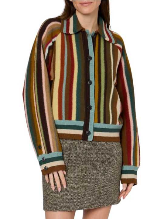 Veste rayée large camel multi laine mérinos Paul Smith Femme W1R 959N W11352 92 boutique Strasbourg mode vêtement style shop fac