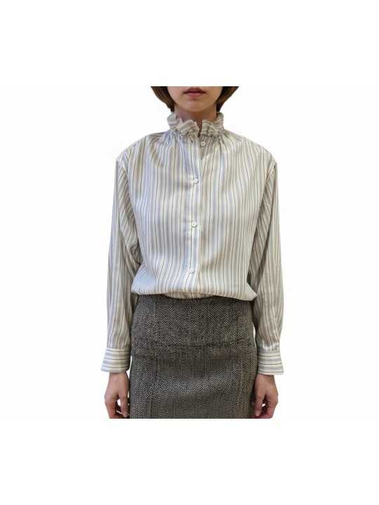 Chemise rayée écru ciel col froufrous lyocell soie Paul Smith femme W1R 407B W03197 08 boutique Strasbourg mode vêtement shop