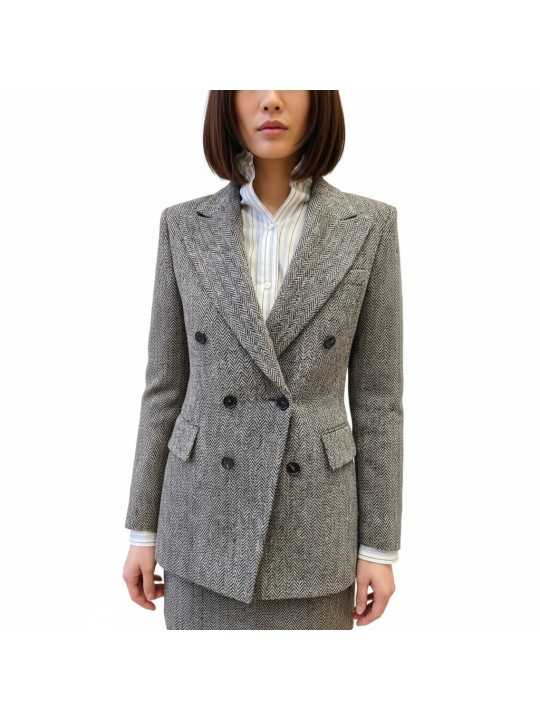 VESTE HARRIS TWEED CHEVRON BRUN ECRU CROISEE 1 BOUTON W1R 449JA W03205 61 PAUL SMITH