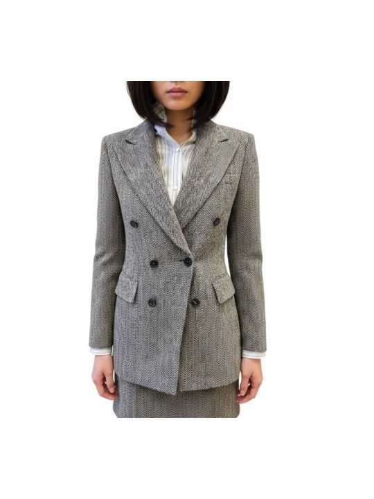 VESTE HARRIS TWEED CHEVRON BRUN ECRU CROISEE 1 BOUTON W1R 449JA W03205 61 PAUL SMITH