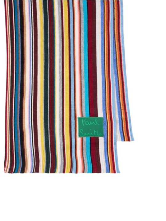 Echarpe fine rayée baya bleu jaune Paul Smith Homme M1A 151F T542 92A boutique Strasbourg accessoire store shop scarf détail