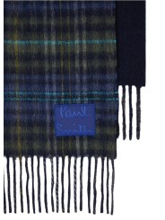 Echarpe tartan bleu vert ou unie navy 30x180 Paul Smith Homme M1A 150K W236 47 boutique accessoire Strasbourg shop store détail