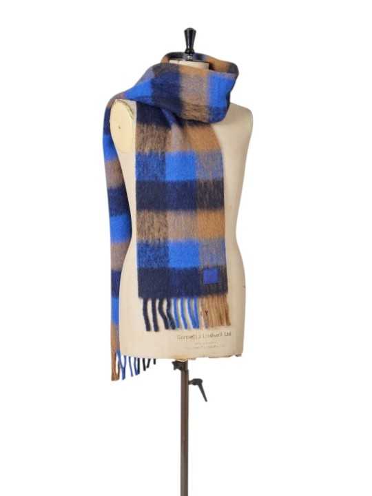 Echarpe épaisse carreaux bleu roi camel 26x220 Paul Smith Homme M1A 150T W210 47 boutique Strasbourg accessoire store porté