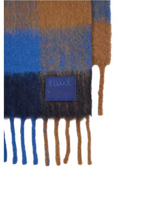 Echarpe épaisse carreaux bleu roi camel 26x220 Paul Smith Homme M1A 150T W210 47 boutique Strasbourg accessoire store détail
