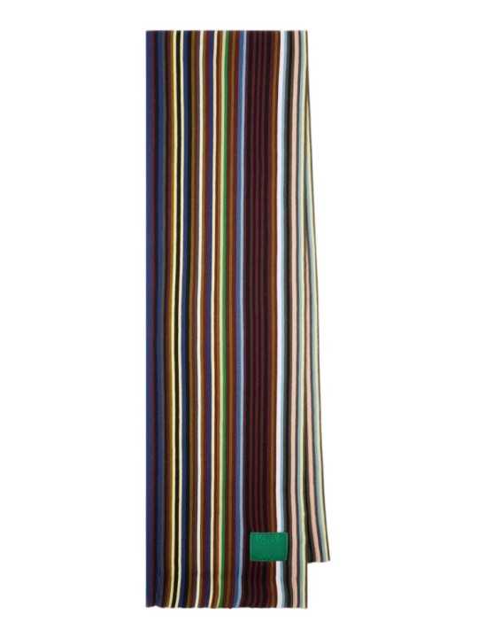Echarpe fine rayée baya marron vert Paul Smith Homme M1A 151F W102 47 boutique Strasbourg accessoire shop store face
