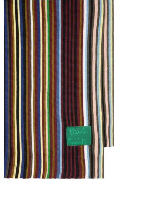 Echarpe fine rayée baya marron vert Paul Smith Homme M1A 151F W102 47 boutique Strasbourg accessoire shop store détail