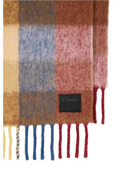 Echarpe épaisse damier brique camel bleu 26x220 Paul Smith Homme W1A 250T W216 21 boutique Strasbourg accessoire store détail