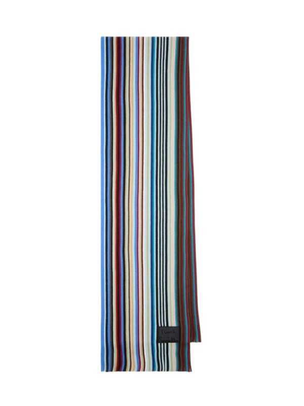 Echarpe fine rayée baya bleu jaune Paul Smith Homme M1A 151F T542 92A boutique Strasbourg accessoire store shop scarf front