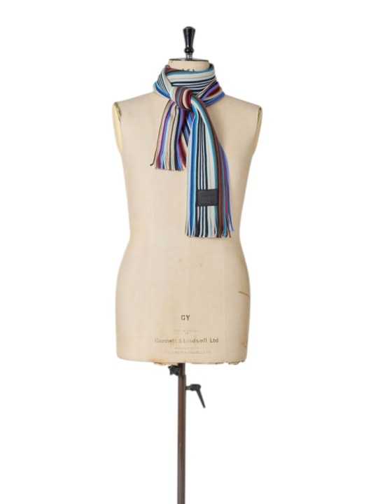 Echarpe fine rayée baya bleu jaune Paul Smith Homme M1A 151F T542 92A boutique Strasbourg accessoire store shop scarf porté