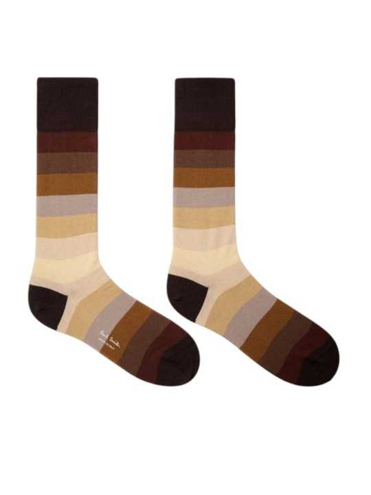 Chaussettes rayée large choco camel Paul Smith Homme M1A 380CI W156 60 boutique Strasbourg accessoire shop store duo