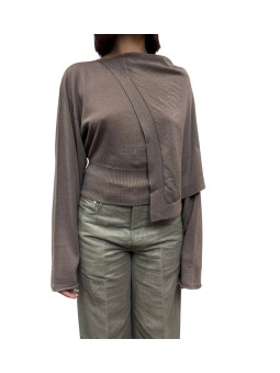 PULL SCARF TOP RAISIN GRAPPE MANCHES LONGUES ECHARPE RP02F 5622 M 86 RICK OWENS face