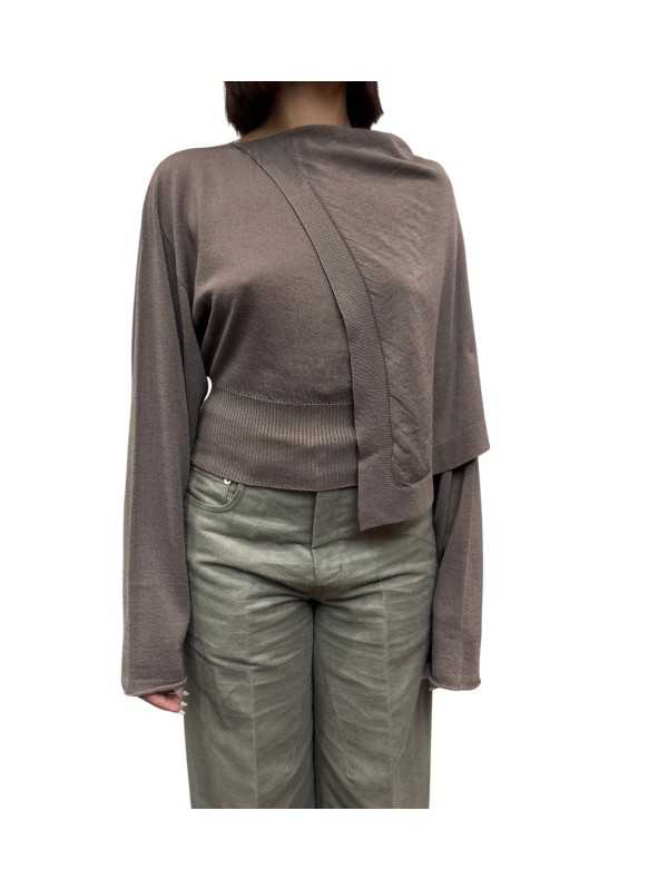 PULL SCARF TOP RAISIN GRAPPE MANCHES LONGUES ECHARPE RP02F 5622 M 86 RICK OWENS face