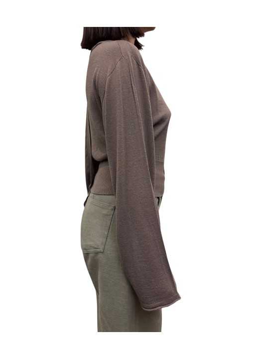 PULL SCARF TOP RAISIN GRAPPE MANCHES LONGUES ECHARPE RP02F 5622 M 86 RICK OWENS profil droit