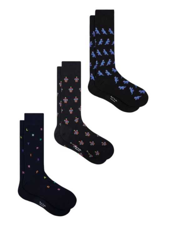 Pack 3 chaussettes robots lettres dino Paul Smith Homme M1A SOCK W3PCR 2 accessoire Strasbourg boutique store paires