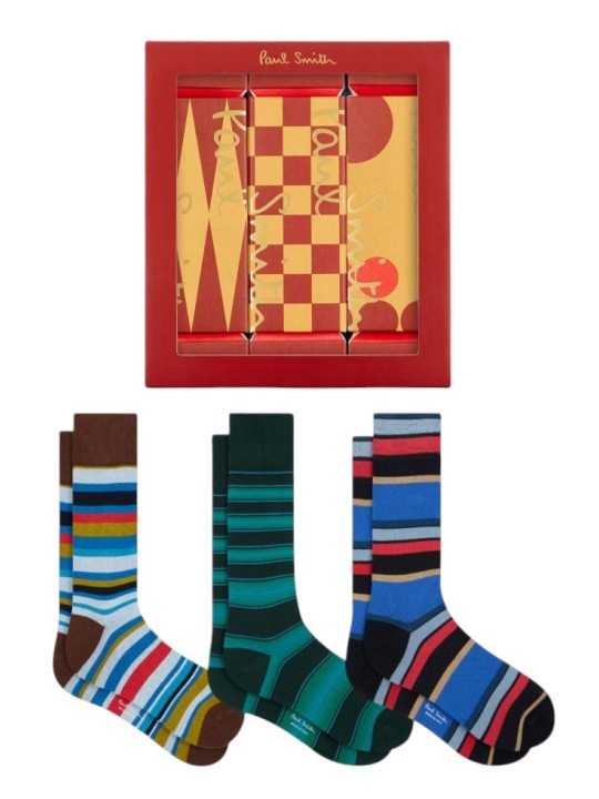Pack 3 chaussettes rayures ciel bleu vert Paul Smith Homme M1A SOCK W3PCR 3 Strasbourg store boutique accessoire shop box