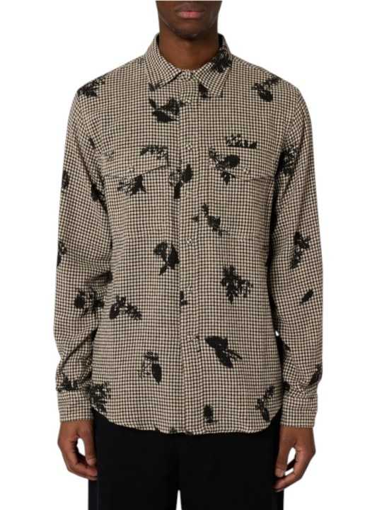 Chemise écrue quadrillé print fleur noir coton viscose Paul Smith homme M2R 412Z W22802 79 boutique vêtement Strasbourg mode dvt