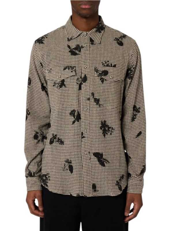 Chemise écrue quadrillé print fleur noir coton viscose Paul Smith homme M2R 412Z W22802 79 boutique vêtement Strasbourg mode dvt