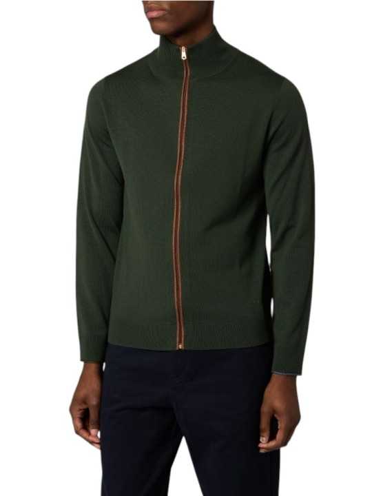Gilet vert zippé gorge ocre Paul Smith Homme M2R A057 W22827 38 boutique vêtement mode Strasbourg shop store face