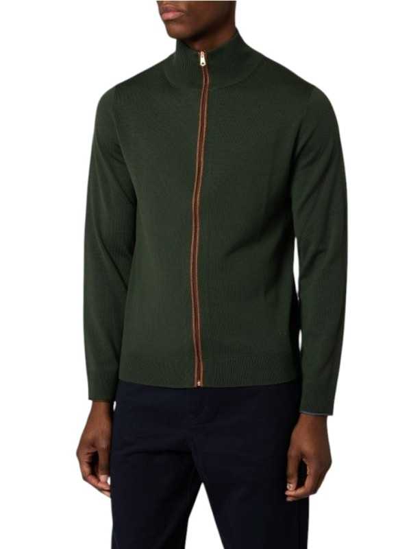 Gilet vert zippé gorge ocre Paul Smith Homme M2R A057 W22827 38 boutique vêtement mode Strasbourg shop store face