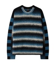 Pull rayé col rond noir bleu Paul Smith Homme M2R A064 W22833 79 vêtement mode boutique Strasbourg store shop face