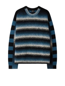 Pull rayé col rond noir bleu Paul Smith Homme M2R A064 W22833 79 vêtement mode boutique Strasbourg store shop face