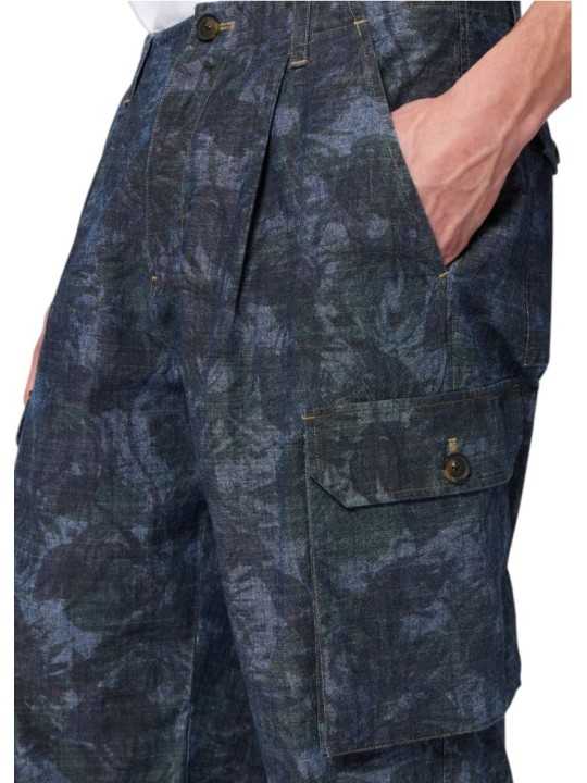 Pantalon cargo denim print jungle bleu vert Paul Smith Homme M2R A201P W22813 46 boutique Strasbourg vêtement shop mode store z