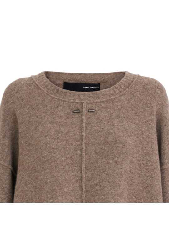 Pull col rond large over yack taupe Isabel Benenato Femme DK13 30 vêtement mode style shop store détail