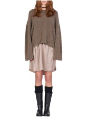 Pull col rond large over yack taupe Isabel Benenato Femme DK13 30 vêtement mode style shop store look
