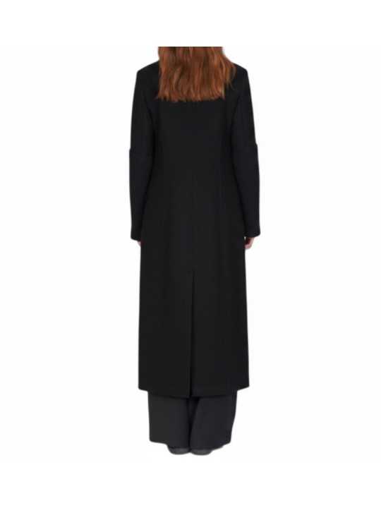 Manteau long officier noir manches bas maille Isabel Benenato Femme DW01 01 vêtement créateur mode shop boutique Strasbourg b