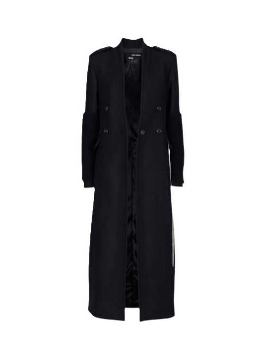 Manteau long officier noir manches bas maille Isabel Benenato Femme DW01 01 vêtement créateur mode shop boutique Strasbourg f