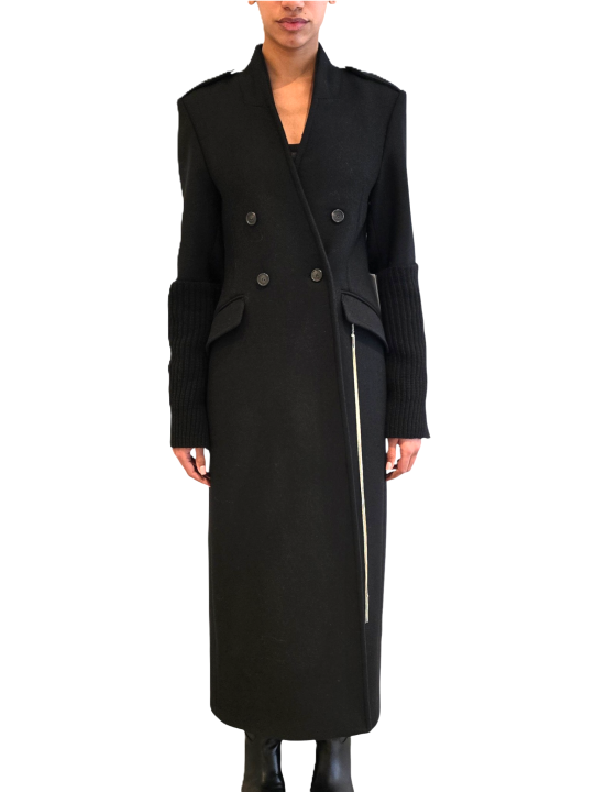 Manteau long officier noir manches bas maille Isabel Benenato Femme DW01 01 vêtement créateur mode shop boutique Strasbourg v