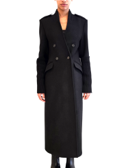 MANTEAU LONG OFFICIER NOIR MANCHES BAS MAILLE DW01 01 ISABEL BENENATO FEMME