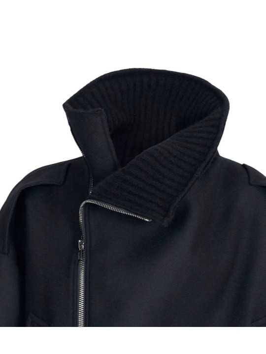Blouson noir col yack ceinture Isabel Benenato Femme DW02 01 vêtement créateur mode boutique Strasbourg shop store détail