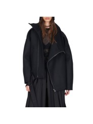 Blouson noir col yack ceinture Isabel Benenato Femme DW02 01 vêtement créateur mode boutique Strasbourg shop store front