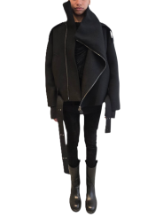 Blouson noir col yack ceinture Isabel Benenato Femme DW02 01 vêtement créateur mode boutique Strasbourg shop store look